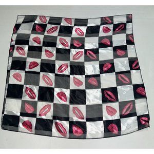 Vintage Space Age Scarf Black White Pink Lips Check 20" Square Womens Ladies